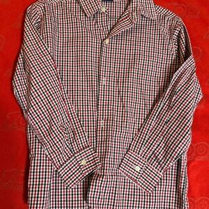 Boys Izod Red and White Checkered Casual Shirt size 10/12 fits like 8/10